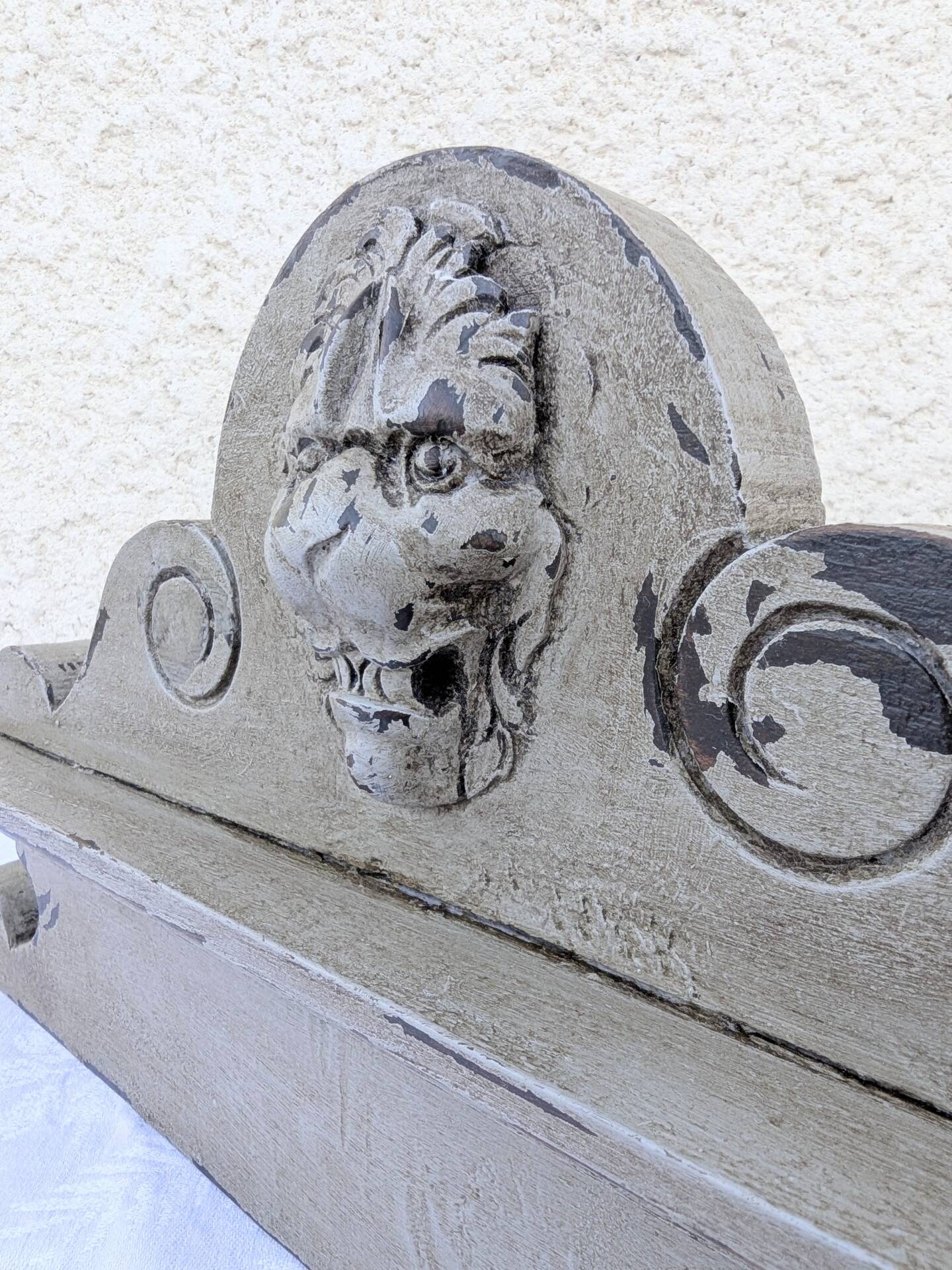 Ancient small wooden fronton carved shabby gustavian patina