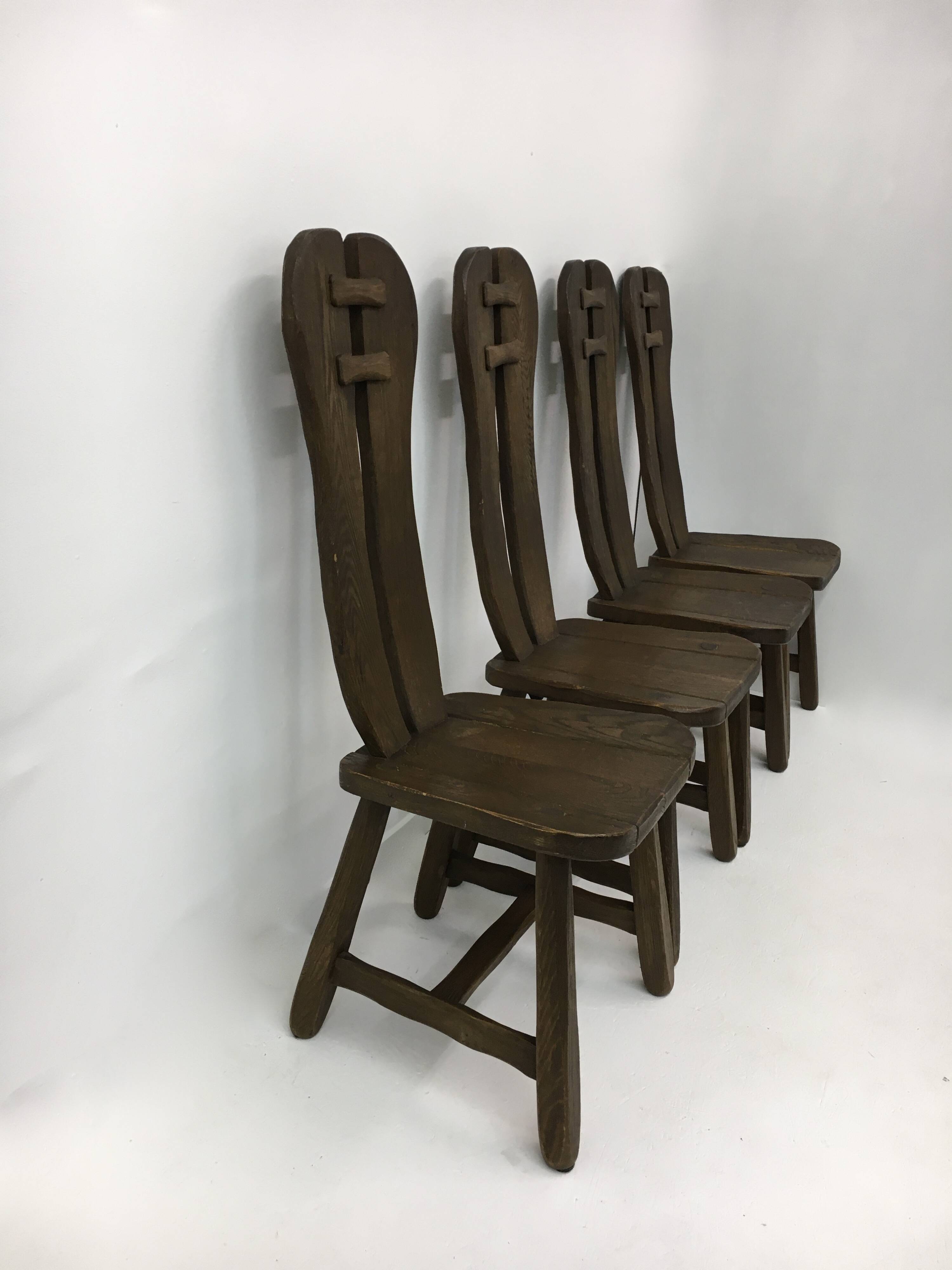 Set of 4 Belgian Brutalist Dining Chairs from De Puydt, 1970’s