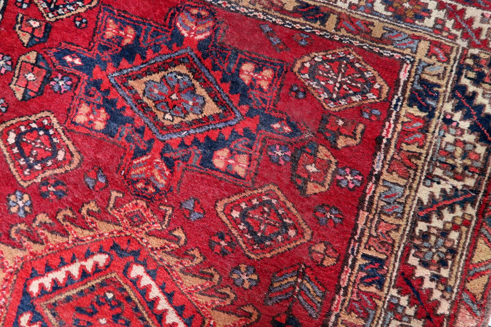Tapis coureur vintage du Moyen-Orient Malayer fait main en laine 108 x 321