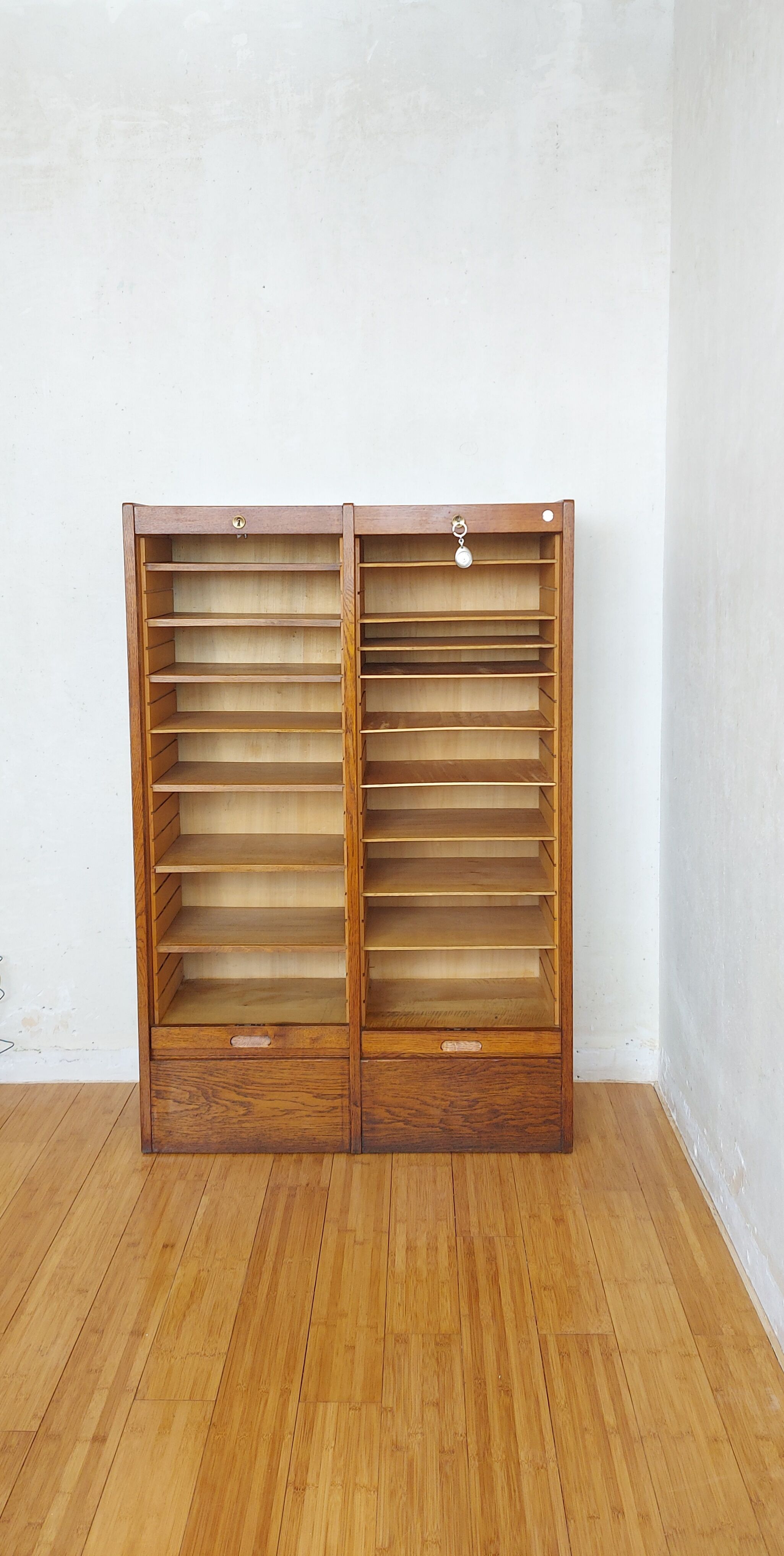 Double frame cabinet with solid oak curtains 50s