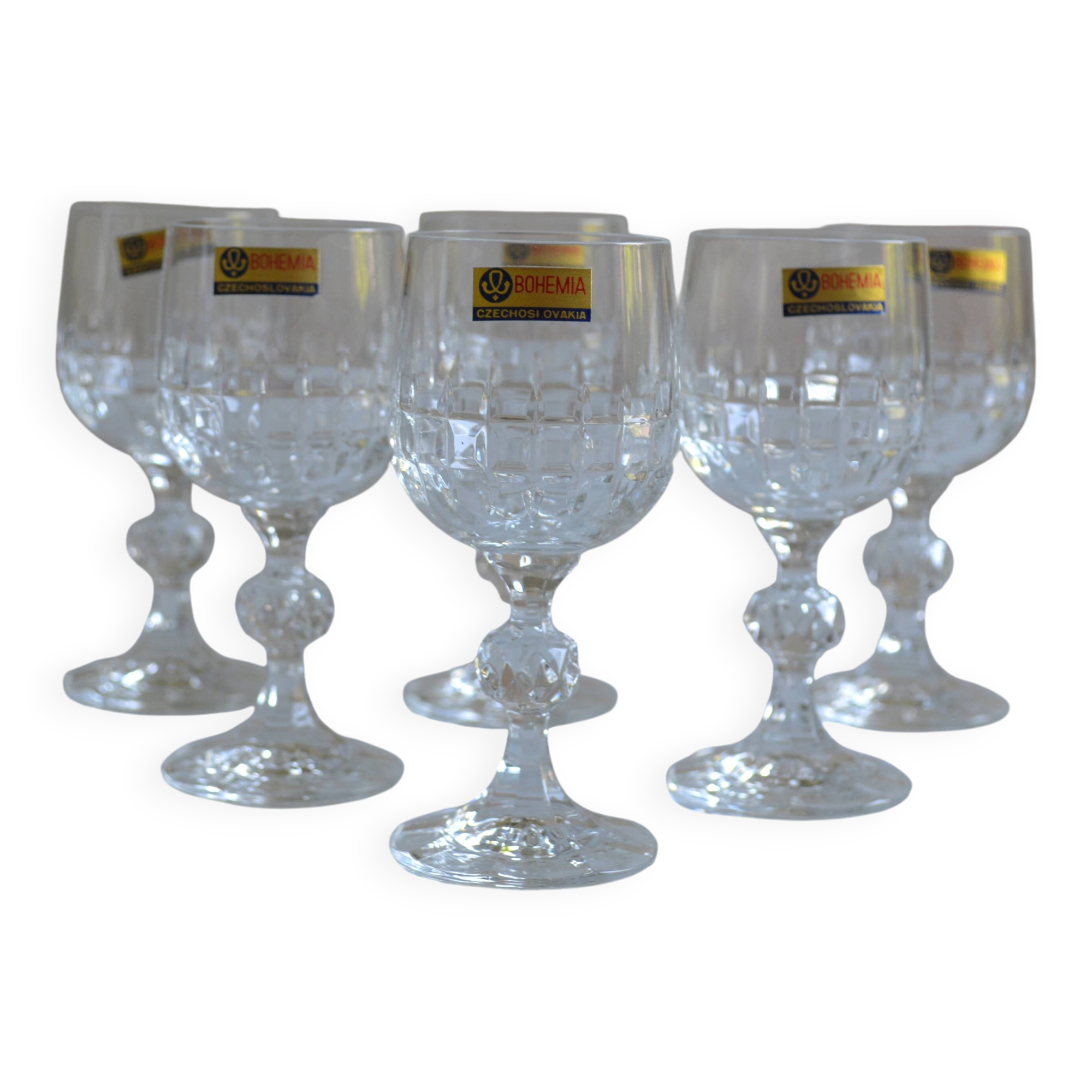6 port glasses in Bohemian crystal Czechoslovakia