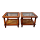 Pair of wooden and cane sofa ends