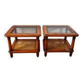 Pair of wooden and cane sofa ends