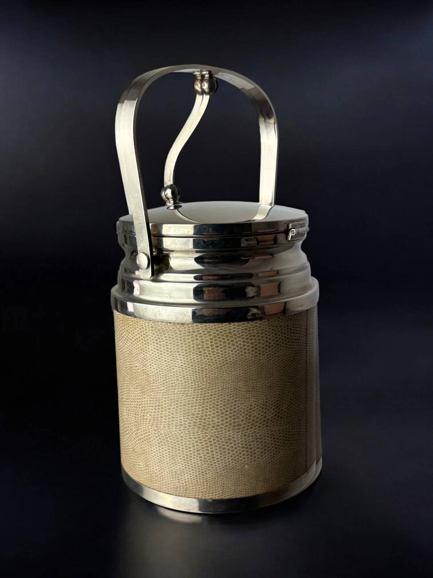 Regency leather ice bucket with tongs, Italy, 1970s
