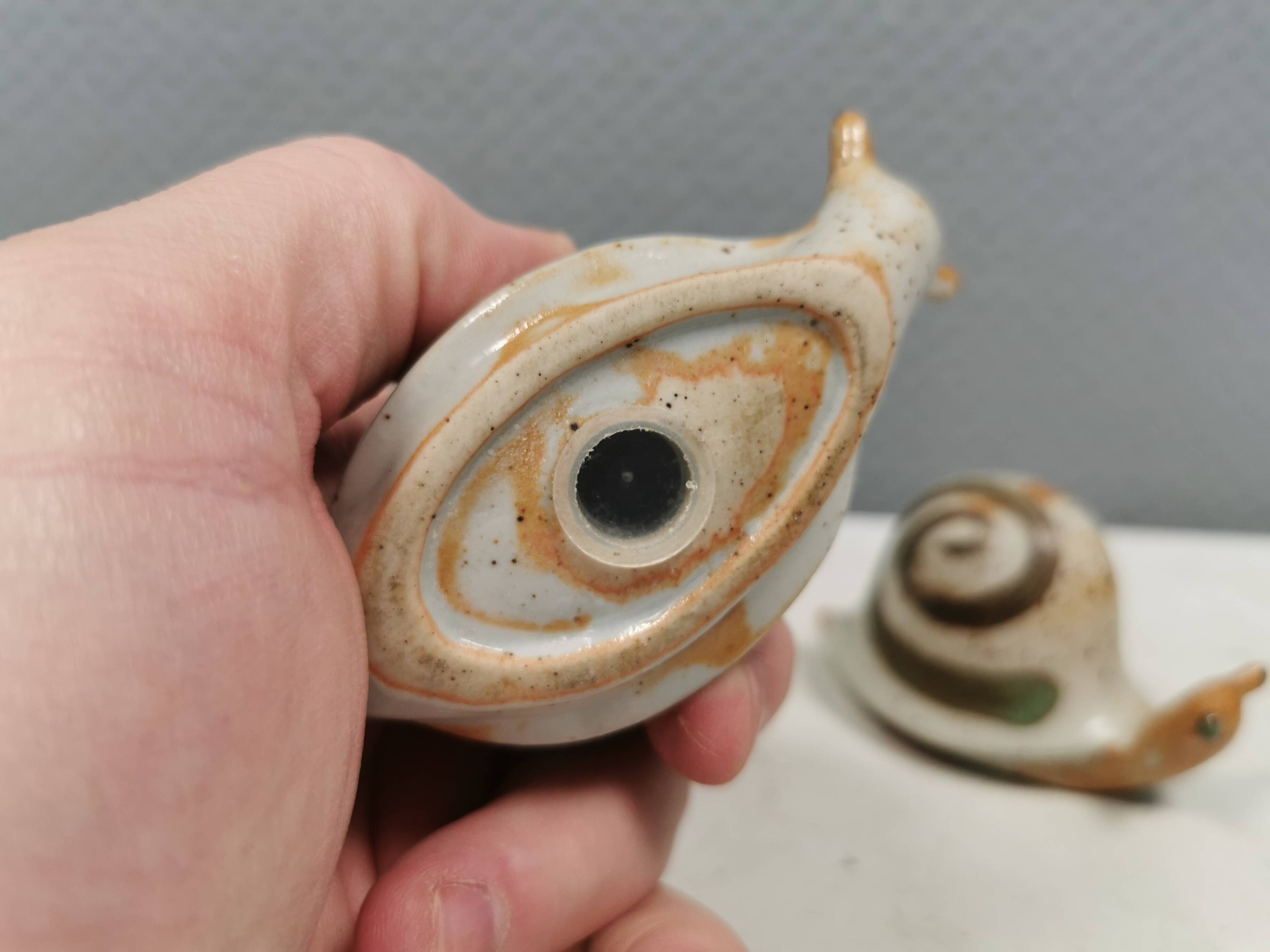Ceramic snails as salt and pepper shakers, Denmark, 1970s-1980s