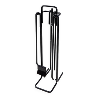 Minimalist black metal fireplace accessory set 'Mace-Line' by Ann Maes - 1970s