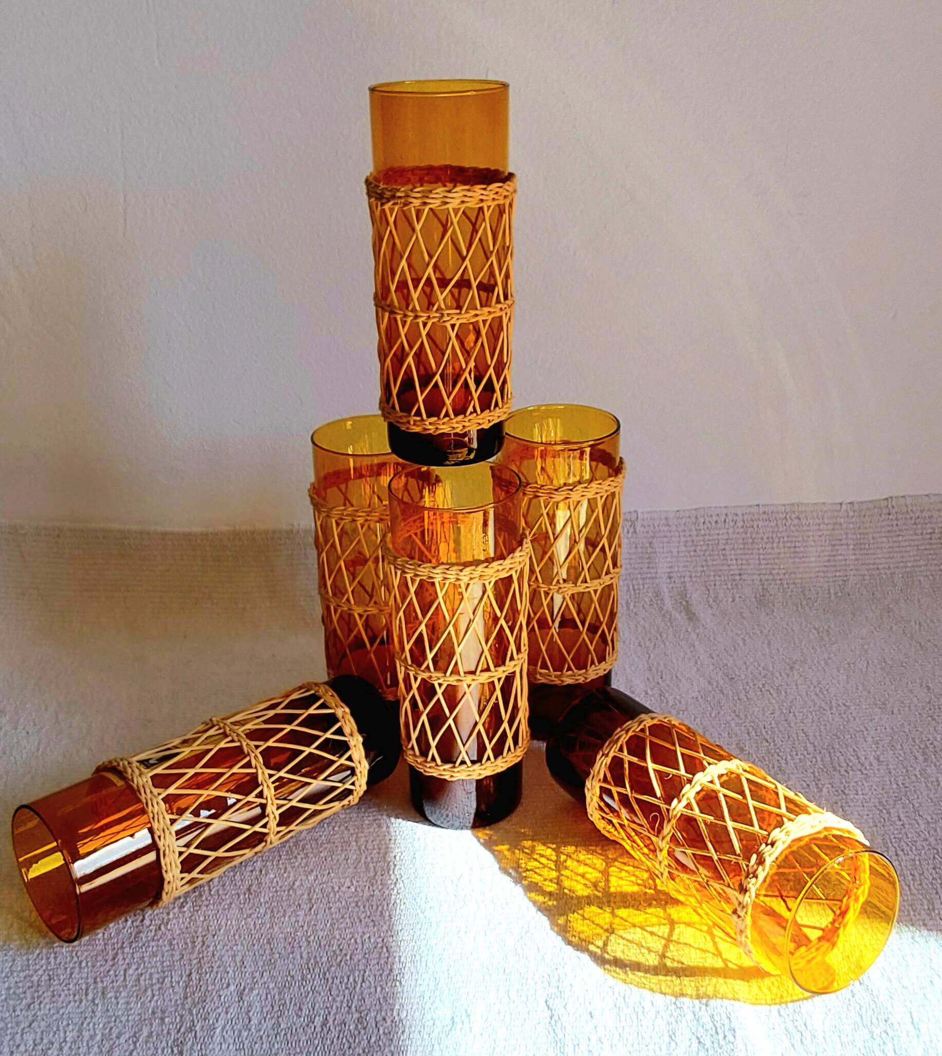 Six mustard long drink glasses