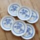 6 vintage Gien faience dessert plates, Nancay model, hand-painted blue floral pattern
