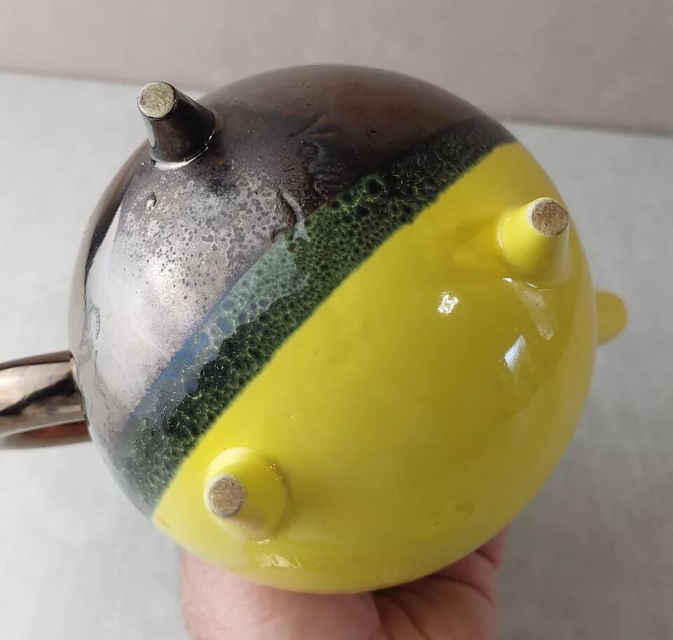 Ancienne cafetière / théière, céramique bicolore, Luc Lucchesi, de Vallauri