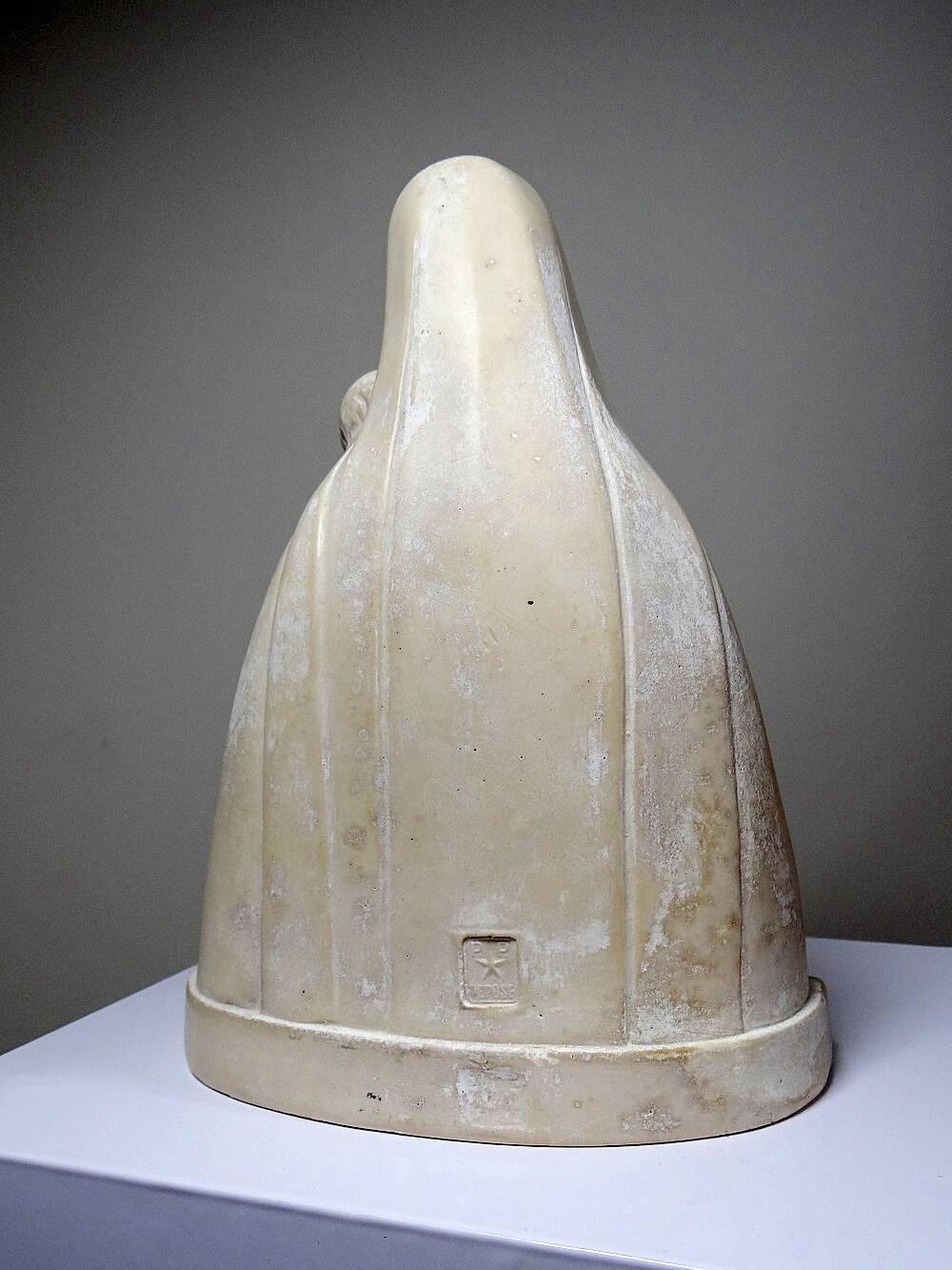Bust of the Virgin and Child, waxed plaster, old art deco style, PP Deposited