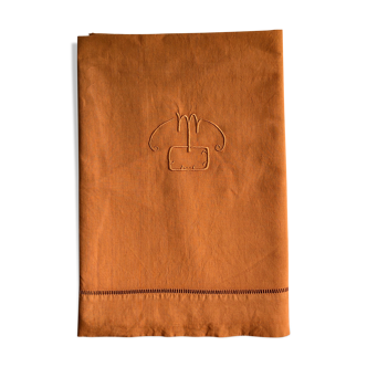 Old linen and cotton sheet tinted terracotta