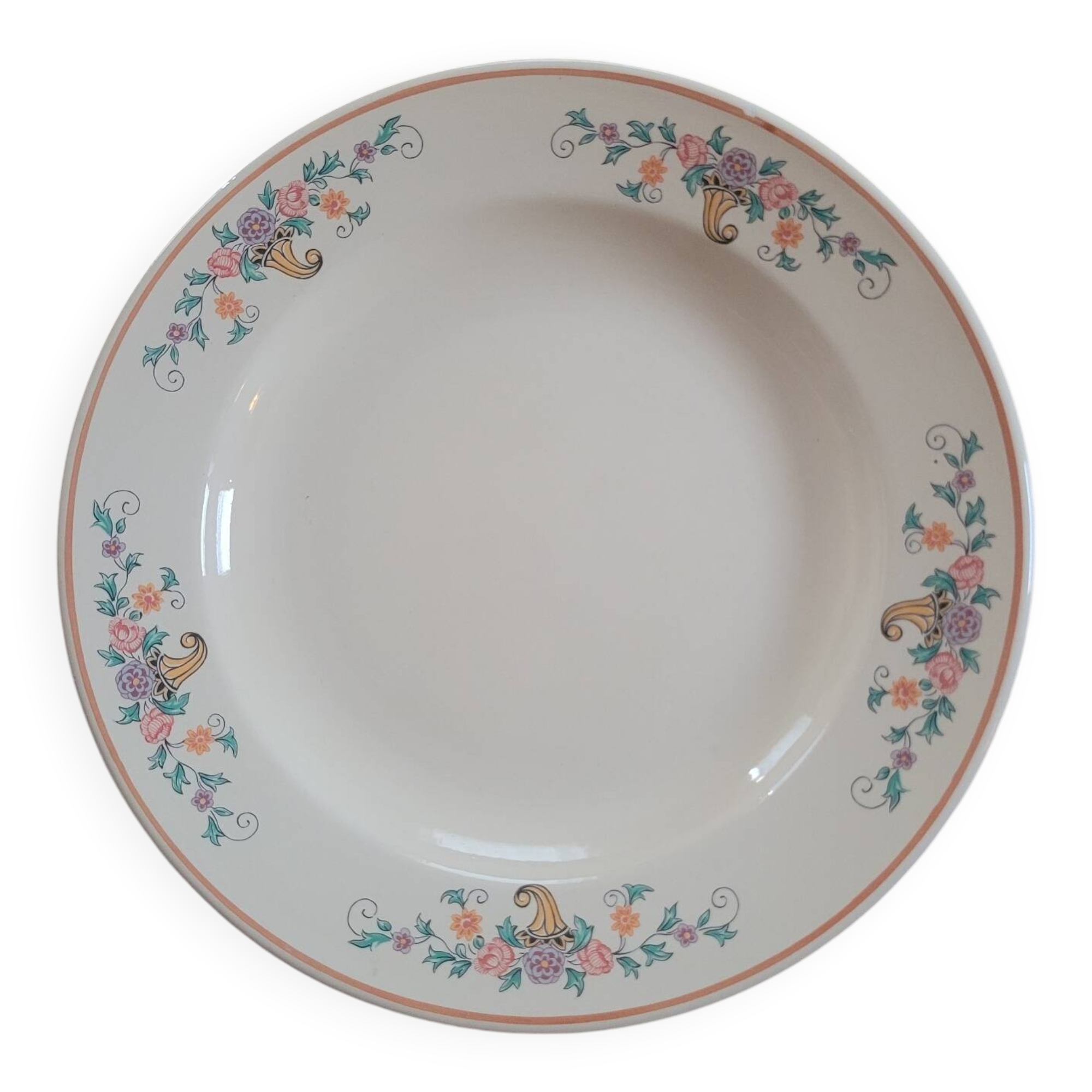 Saint-Clément round dish – floral horns of plenty decoration – 1960s