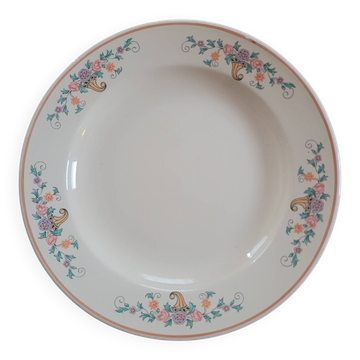 Plat rond Saint-Clément – décor floral cornes d’abondance – années 60