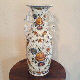 Vase faïencerie Hubert Béquet décor floral anses singes ou chats