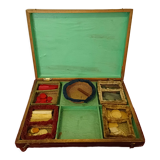 Old mahogany game box with bone tokens, XIXth century