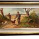 Renzo Martini - Hunters - Oil painting on plywood 60x30 cm