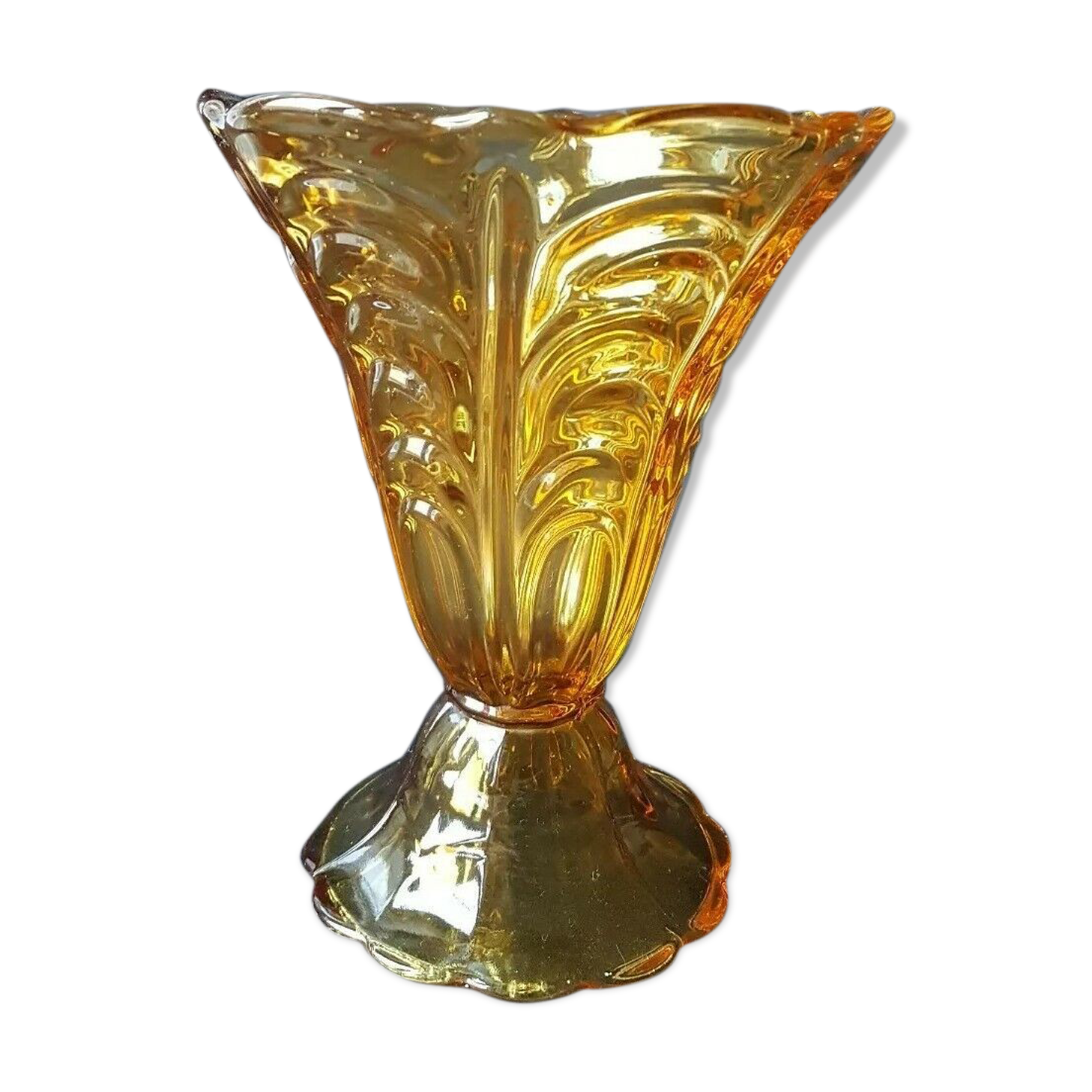 Vase époque art déco demi-cristal ambré Luxval  val saint lambert