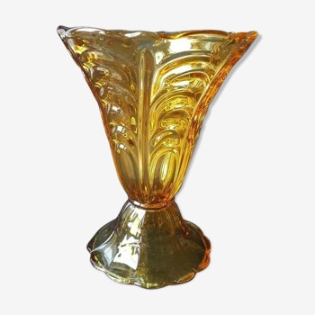 Art Deco period vase half-crystal amber - Luxval Val Saint Lambert