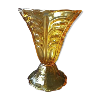 Vase époque art déco demi-cristal ambré Luxval  val saint lambert