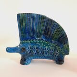 Vintage porcupine statue, design Aldo Londi for Bitossi, Rimini blue series.
