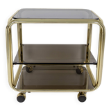 Chariot de bar Table de bar en laiton fumé Mid Century Hollywood Regency Table d'appoint à roulettes