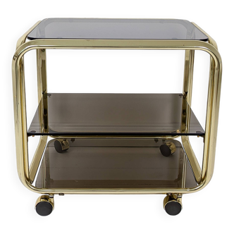Chariot de bar Table de bar en laiton fumé Mid Century Hollywood Regency Table d'appoint à roulettes