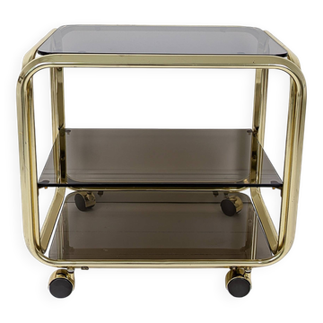 Chariot de bar Table de bar en laiton fumé Mid Century Hollywood Regency Table d'appoint à roulettes