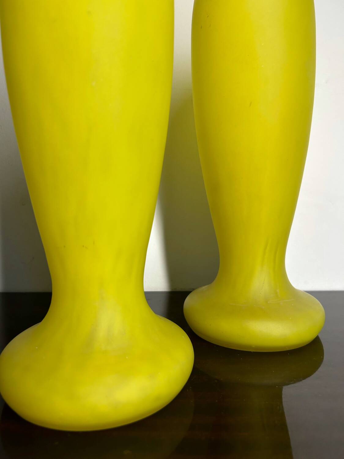 Pair of Art Deco yellow glass paste vases
