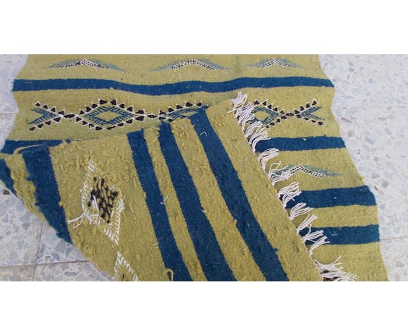 Handmade green kilim carpet made of pure wool
