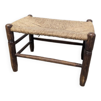 Tabouret de pied bois et paille