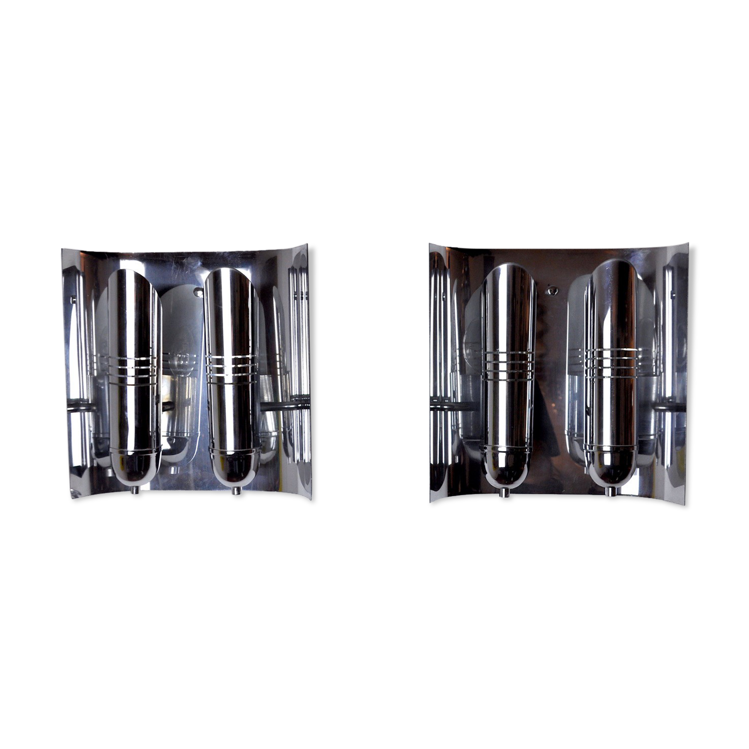 Pair of Tubular Chrome wall lamps, Denmark, 1970