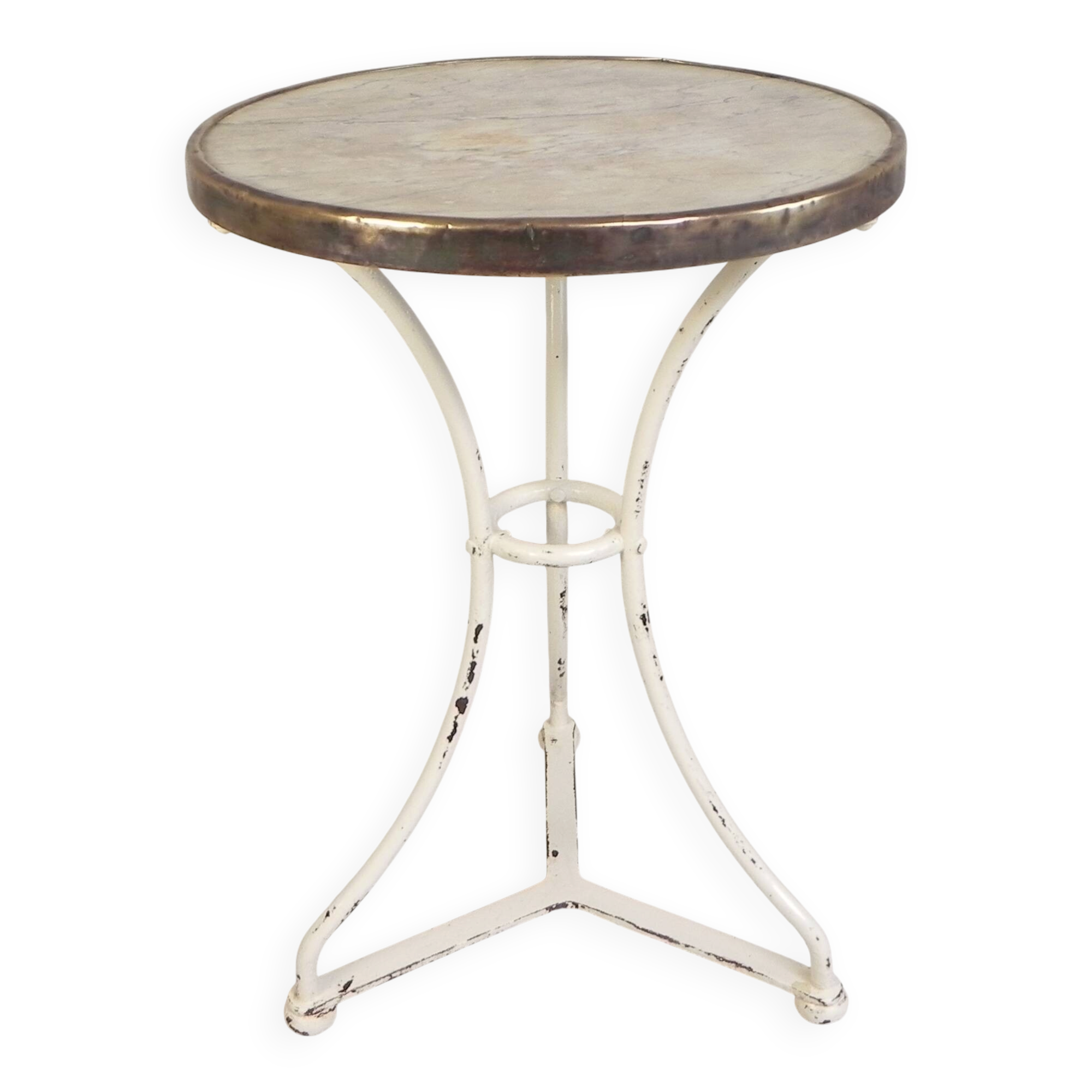 Bistro table with a marble top and brass edging, early 20th century.