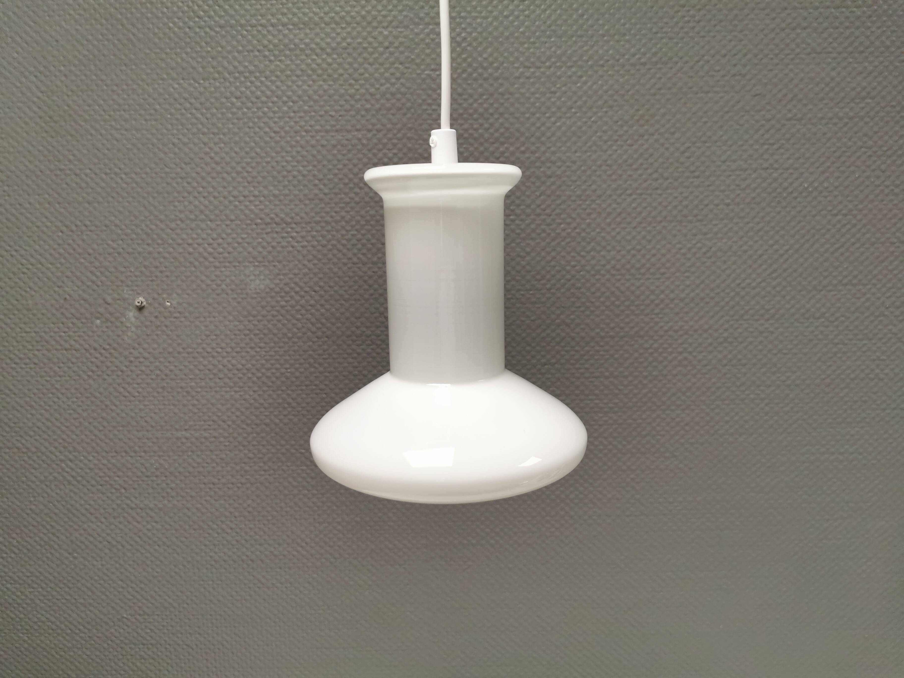 Double layered opal glass lamp, produced at Holmegaard Glassworks for Lyskaer Lighting, Denmark 70s