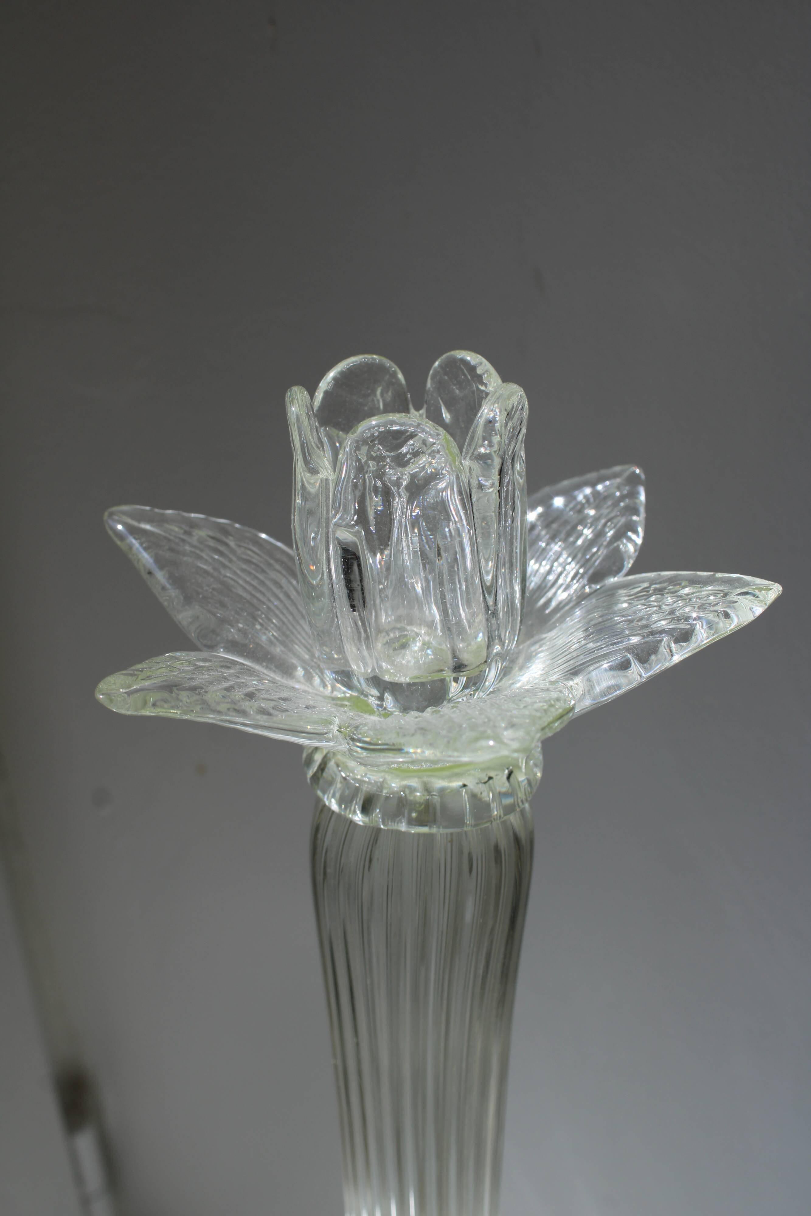 Large antique transparent Murano candlestick