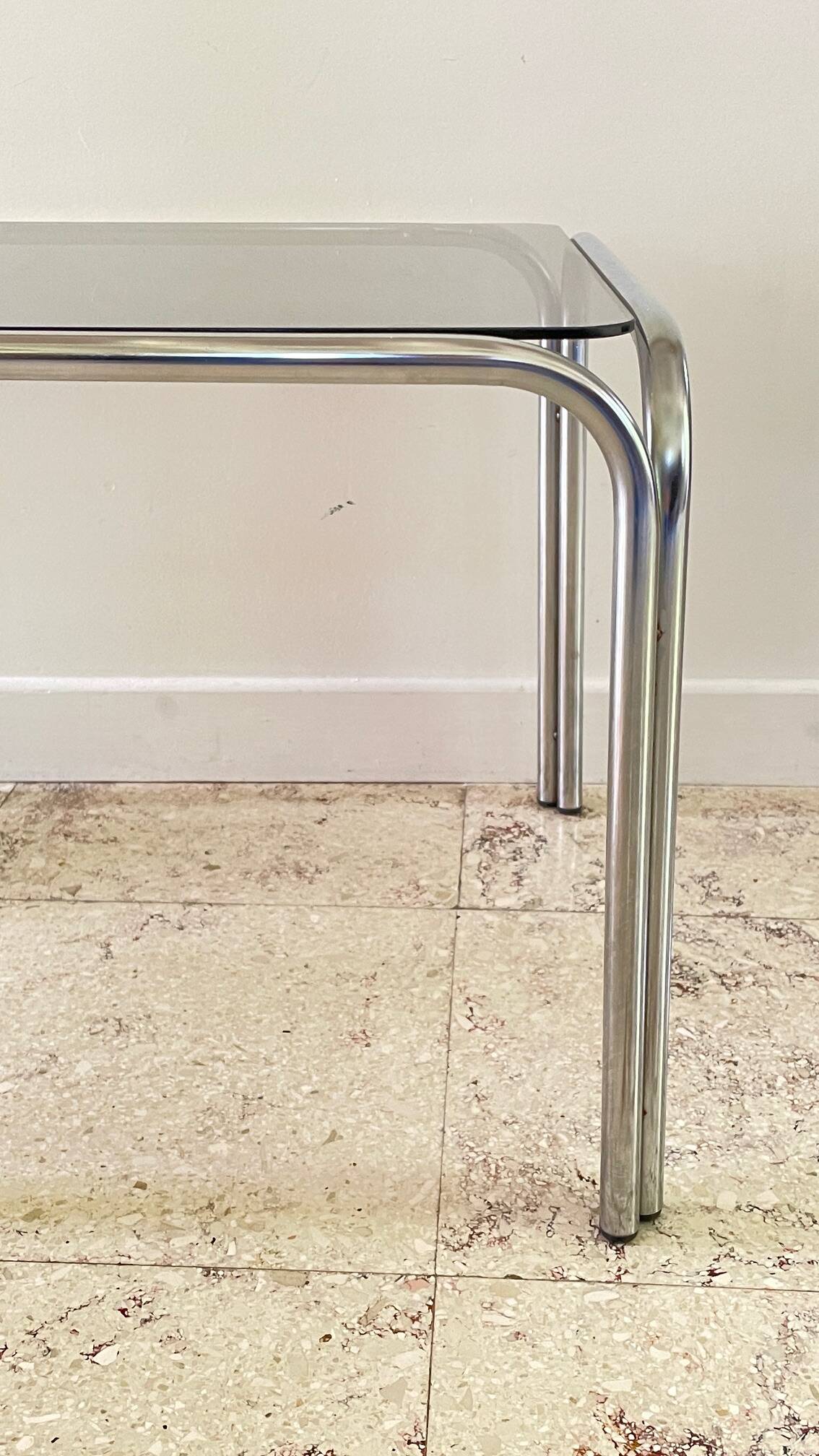 1970s coffee table glass and chrome steel