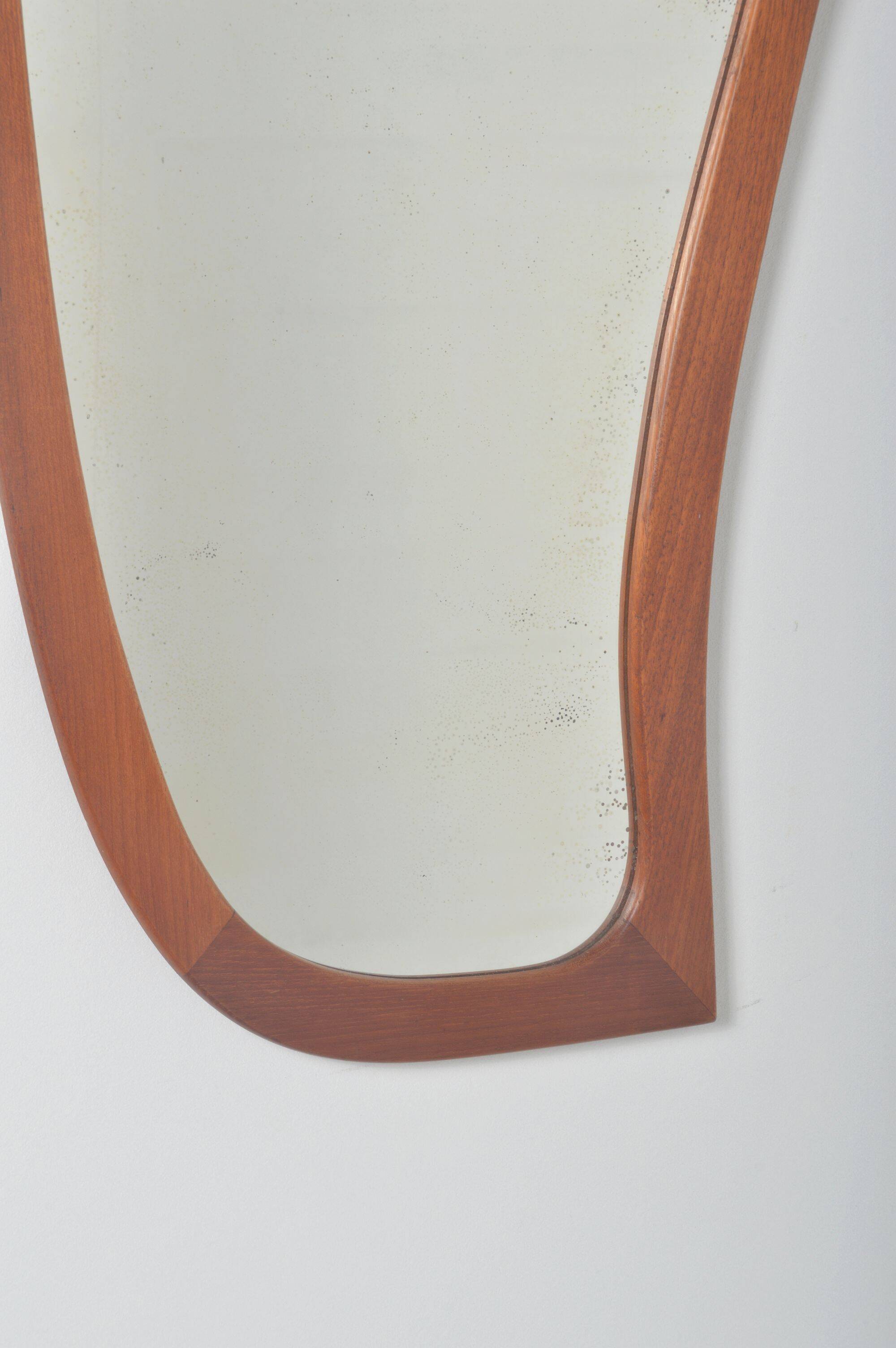 Danish mirror with teak edge and organic design, 1950s