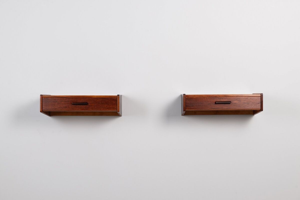 Pair of Scandinavian floating nightstands rosewood Denmark 1960