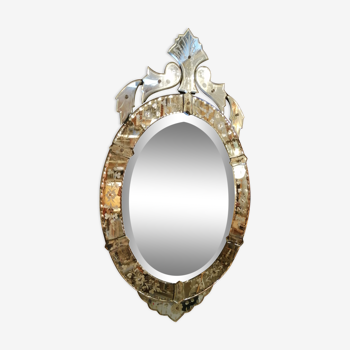 Miroir vénitien oval années 50, 88x50 cm