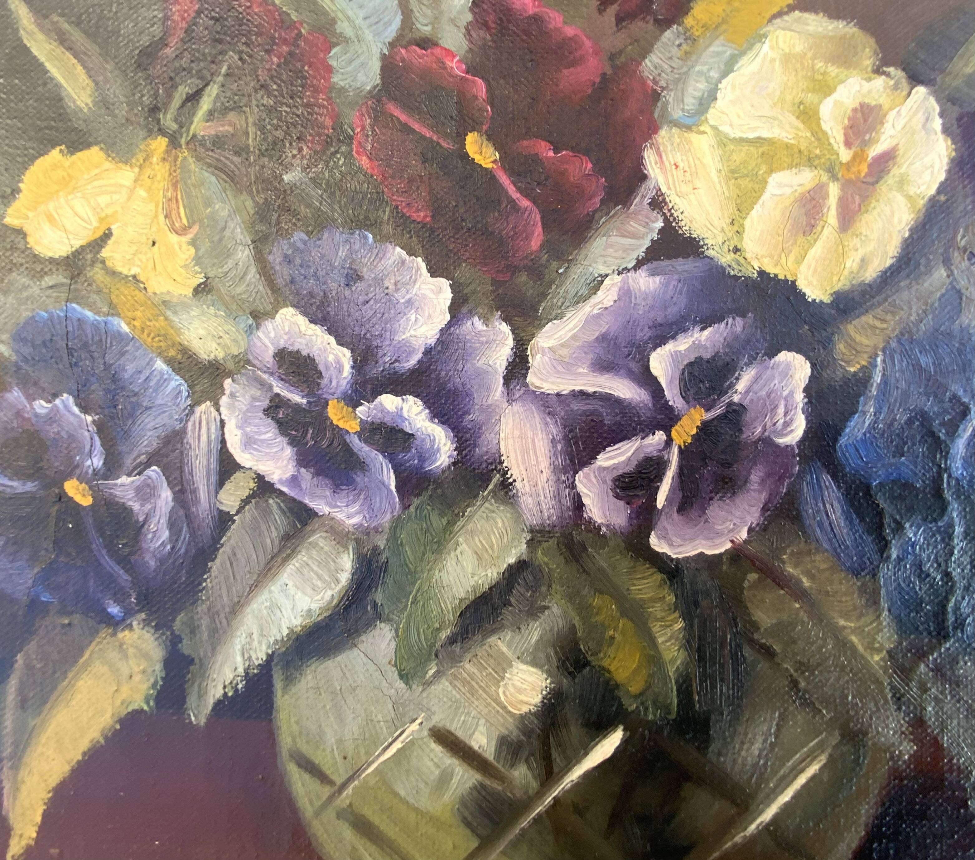 Vintage Art deco Still life with flowers Oil Paintingby A.Haaning, Denmark