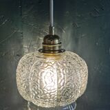 Vintage 60s hanging lamp with chiseled transparent glass