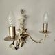 White glazed metal wall light with leaf and flower decor, 2 lights