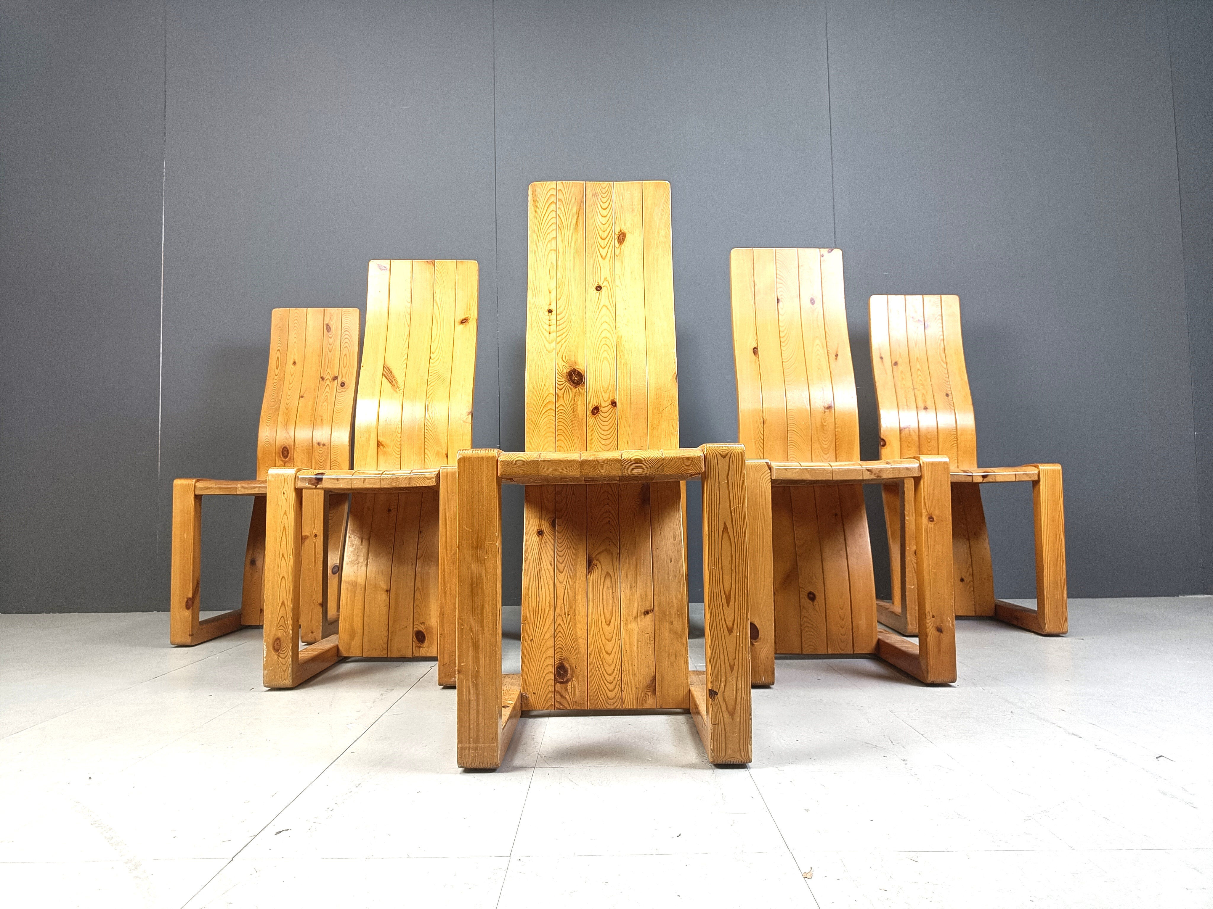 Vintage Finnish pine wood dining chairs, 1970s
