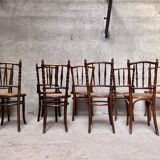 Series of 7 old bar cane cane bistro chairs