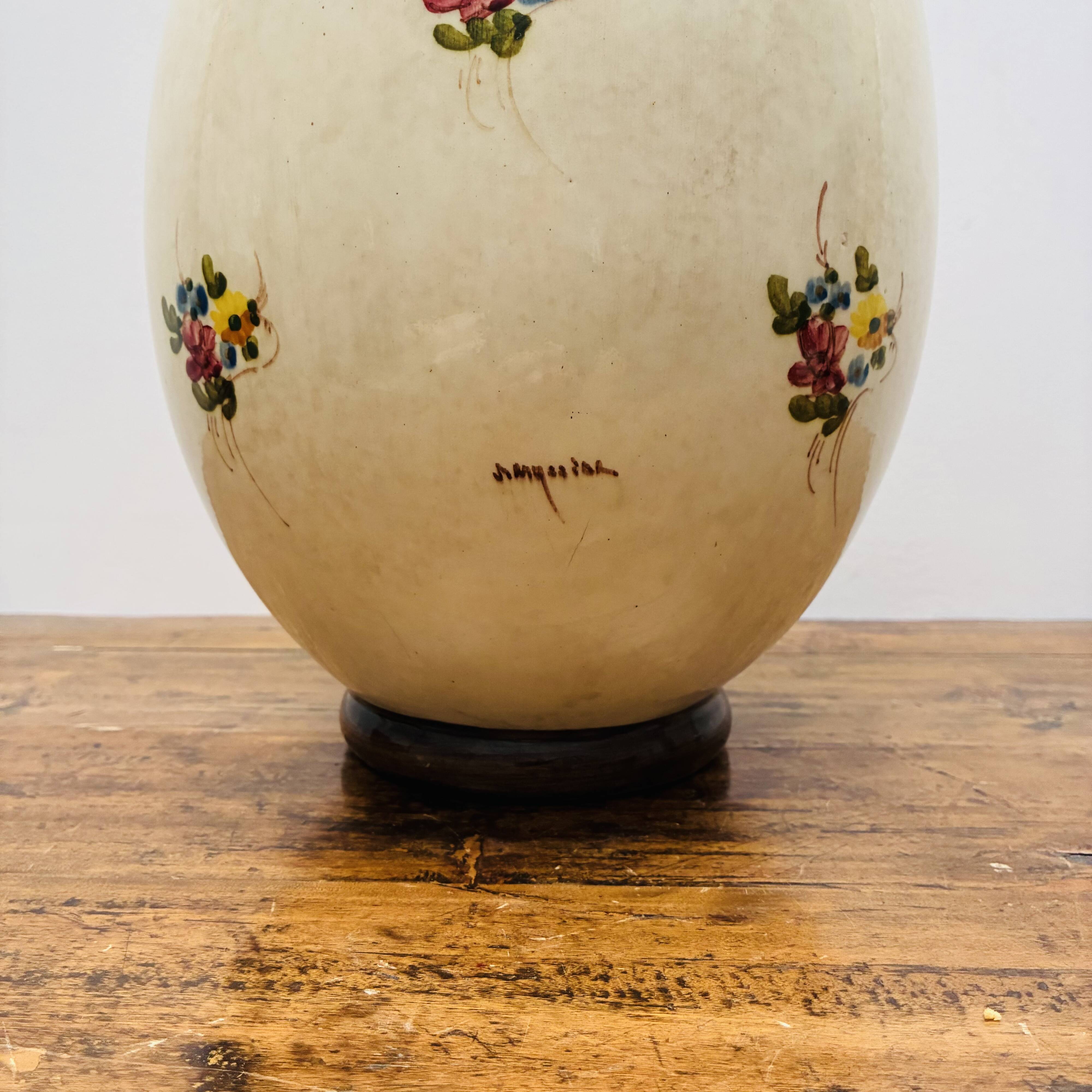 Large vase signed Jérôme Massier – Vallauris – 37 cm – Ceramic with flora decoration