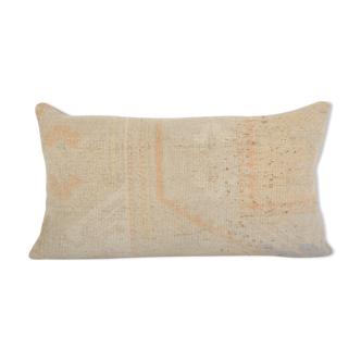 Anatolian bedding rug pillow, lumbar pillow cover, ethnic vintage handmade lumbar cover, carpet soft