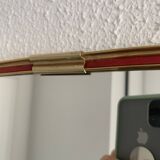 Vintage 1960s asymmetrical free-form rearview mirror, gold and red - 71 x 3