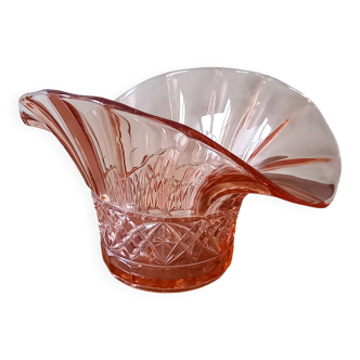 Vintage 1950s Art Deco Bowl Pressed Moulded Glass Pink France