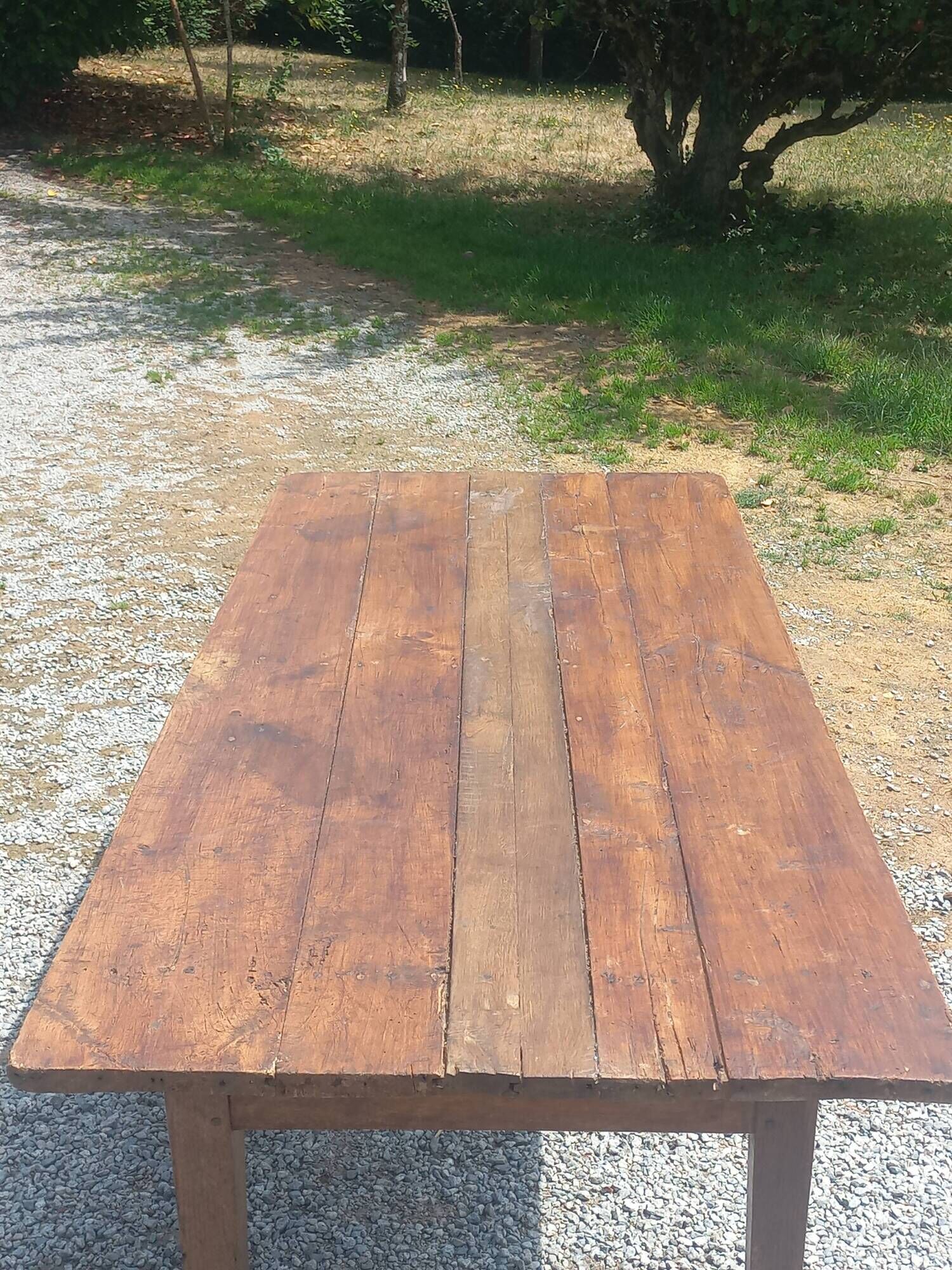 19th century farmhouse table in oak and poplar with spindle legs 198cm