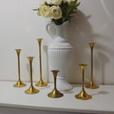 Set of 6 old brass and gold metal candlesticks