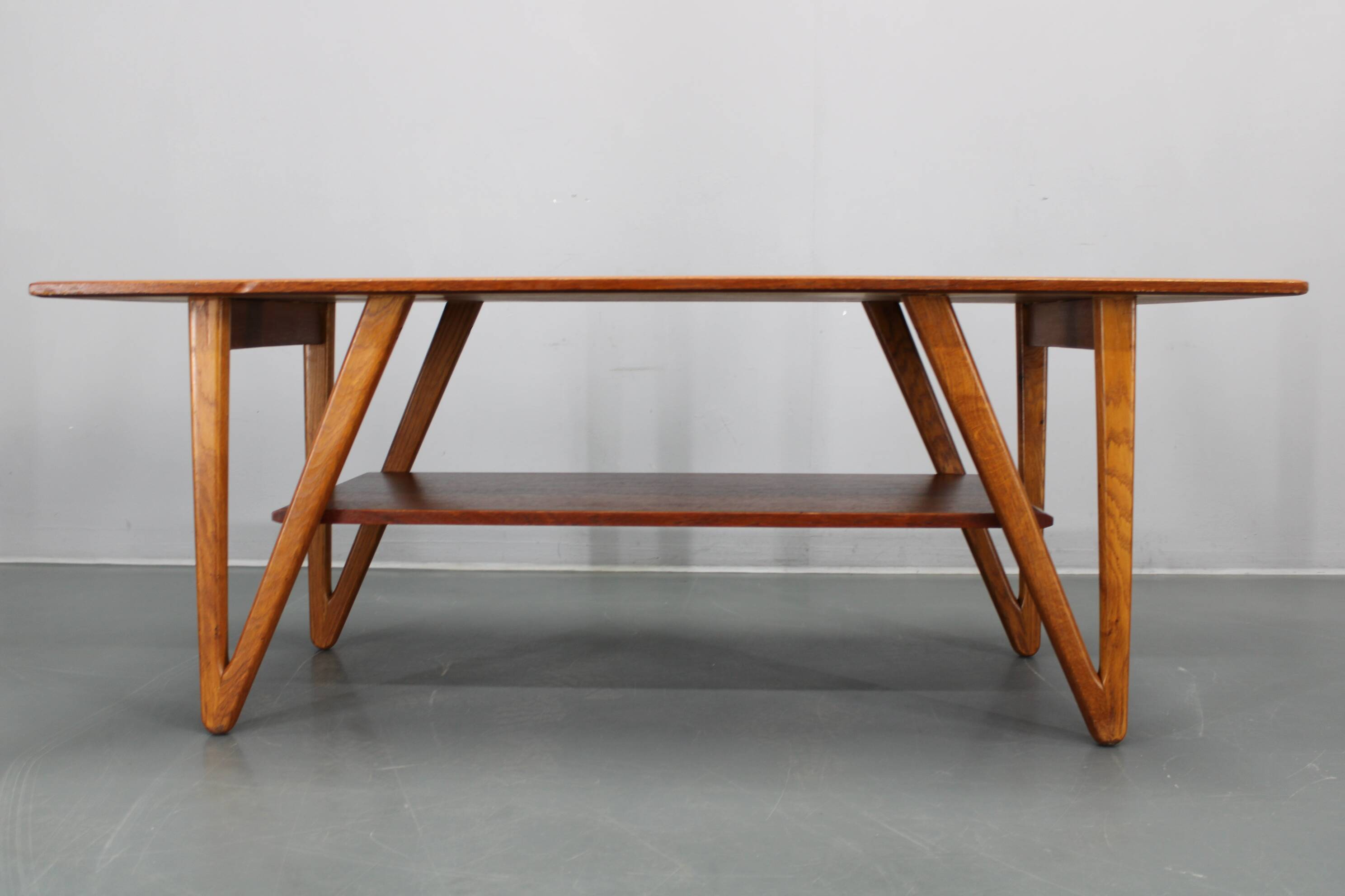 1960s Danish Coffee Table in Teak and Oak, Restored Scandinavian Modern Des